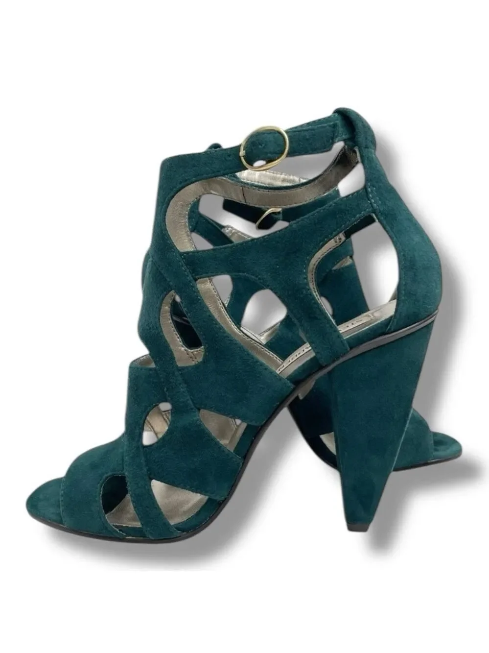 Steve Madden Portreit Teal Suede Cutout Criss Cross Block Heel Sandals Size 7M - Picture 3 of 11